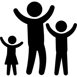 Отец с детьми поднимает руки иконка