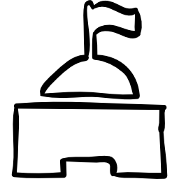 Building with flag hand drawn outline icon