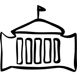 Administrative building with flag hand drawn outline icon