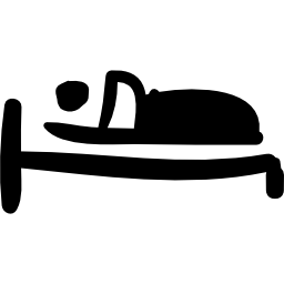 osoba śpiąca na łóżku ręcznie rysowany znak hotelowy ikona