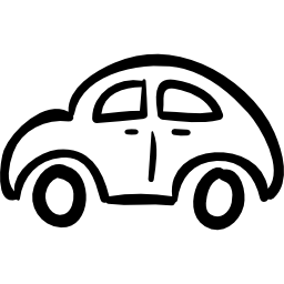 coche dibujado a mano vehículo redondeado delineado desde la vista lateral icono