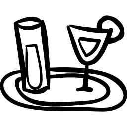 bandeja de bar com copos de bebidas desenhados à mão Ícone