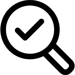 Magnifying glass with verification sign icon