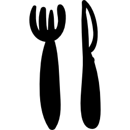 forchetta e coltello disegnati a mano del ristorante icona