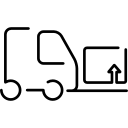 platformowa ciężarówka logistyczna przewożąca pudełko ikona