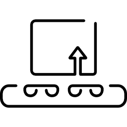 Box on band conveyor logistics outline icon
