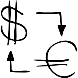 geldwisselschets tussen dollars en euro's icoon