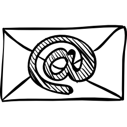 e-mail z naszkicowaną kopertą ze znakiem arroba ikona