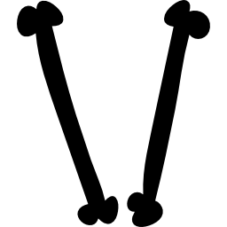 Letter V of two thin straight filled animal bones shape icon