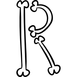 esquema de tipografía de huesos de la letra r icono