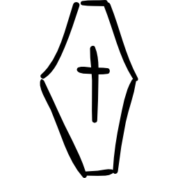 Coffin hand drawn shape with a cross icon