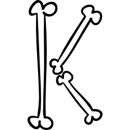 Letter K of bones outlined Halloween typography icon