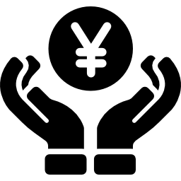Yen coin on hands icon