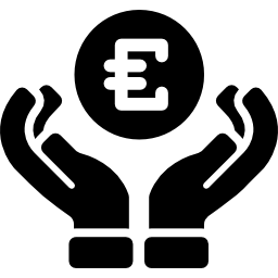 moneta in euro sulle mani icona