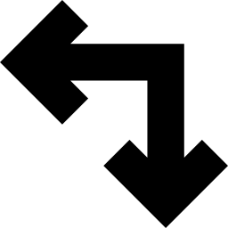 twee verenigde pijlen in een rechte hoek die naar links en naar beneden wijzen icoon