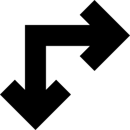 rechts en beneden pijlen van rechte hoek icoon