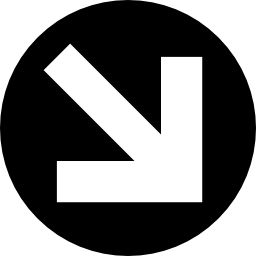 botón circular lleno de flecha hacia abajo a la derecha icono