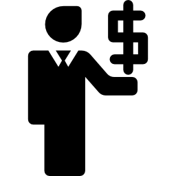 uomo d'affari con il segno dei soldi del dollaro icona
