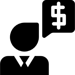 zakenman met financiële boodschap over dollar icoon