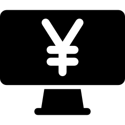 Yen currency sign on monitor screen icon
