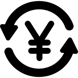 yen-valuta in pijlen tegen de klok in cirkel icoon