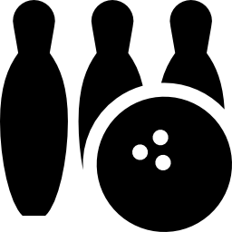tre birilli e palla da bowling icona