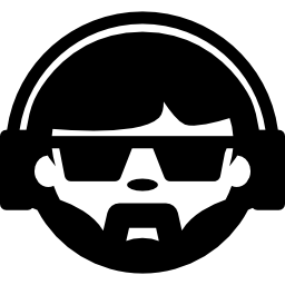 cara de hombre con auriculares, gafas de sol y barba icono