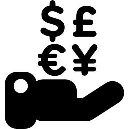 währungssymbole auf einer hand icon