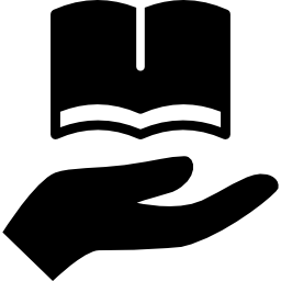 hand die een boek omhoog houdt icoon