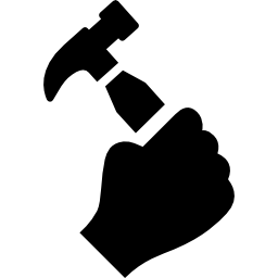 hand die een hamer omhoog houdt icoon