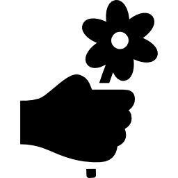 hand die een bloem omhoog houdt icoon