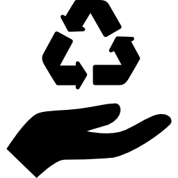 Hand holding up recycling mark icon
