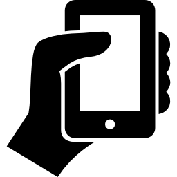 Hand holding up a smartphone icon