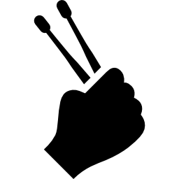 Hand holding up drumsticks icon