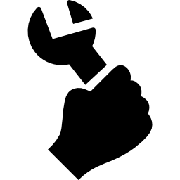 hand die een moersleutel omhoog houdt icoon