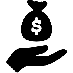 Hand holding up a sack of money icon
