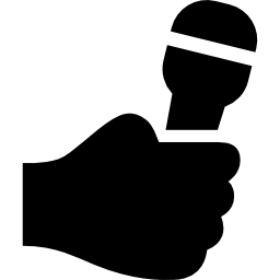 Hand holding up a microphone icon