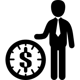 hombre de negocios, con, un, dólar, reloj icono