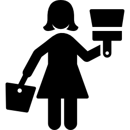 mujer con balde y pincel icono