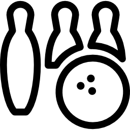 drie bowlingkegels en bal icoon