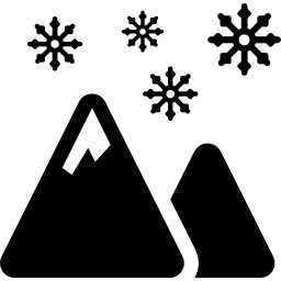 montagne e fiocchi di neve che cadono icona