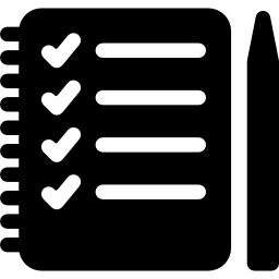 cahier avec liste et crayon Icône