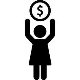 mujer sosteniendo una moneda grande icono