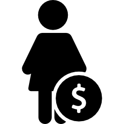 mujer, con, dólar, símbolo, círculo icono
