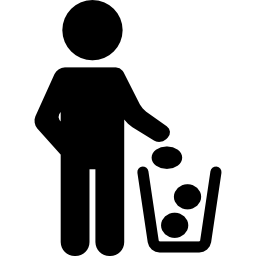 uomo e cestino per il riciclaggio icona