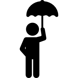 mann mit offenem regenschirm icon