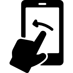 teléfono con pantalla táctil y flecha izquierda icono