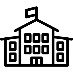 edificio escolar con bandera icono
