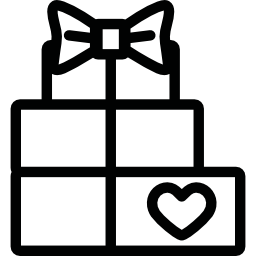 drie geschenkdozen met lint en hart icoon