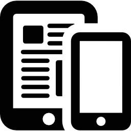 tablet con testo e smartphone icona